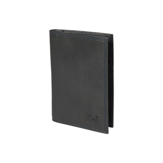 K10222AB | Document Holder + Passport in genuine full-grain leather, with light grain. Black color. Size when closed: 10 x 14 x 1 cm - Packaging: hard bottom/cover Gift Box